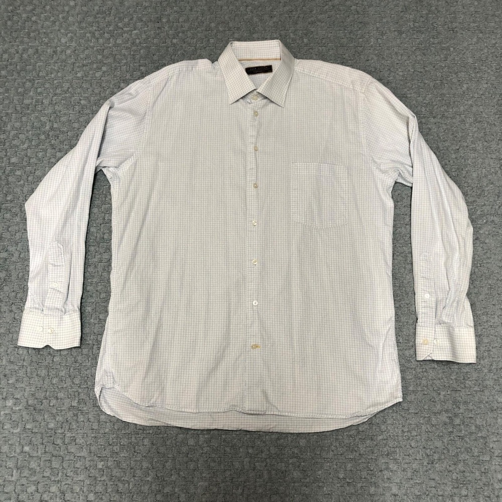 Jack Lipson Shirt Mens 17 34/35 White Check Button Up Long Sleeve Italian Fabric